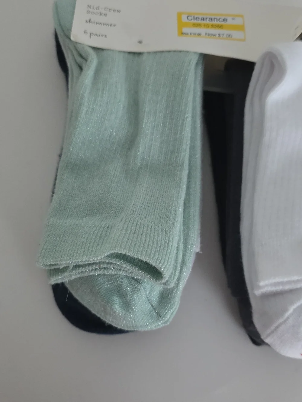 a new day Womans Mid-Crew Socks - White & Mint Green (6 Pairs)